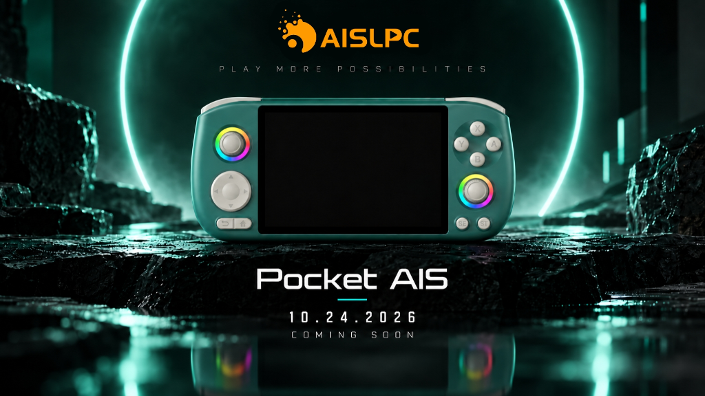 Pocket AIS handheld retro gaming console featuring 4.5-inch 4:3 IPS screen and RGB joysticks