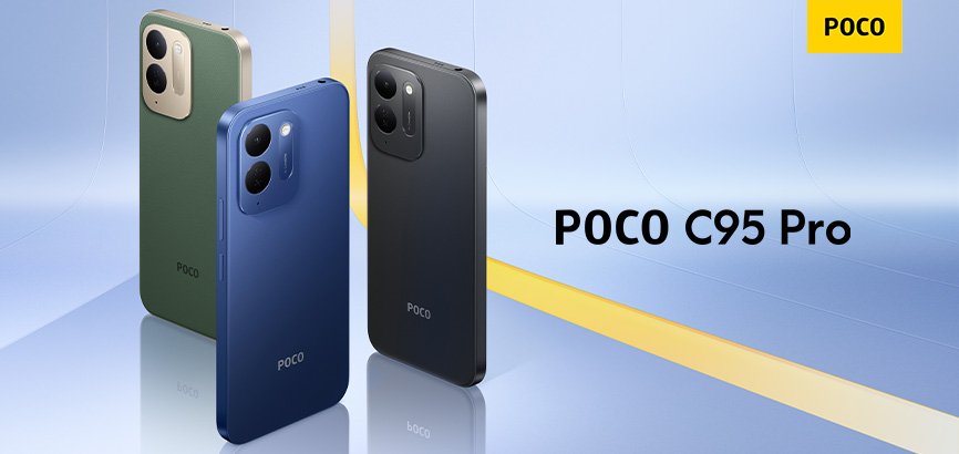 POCO C95 Pro smartphone official hero banner with 7500mAh battery