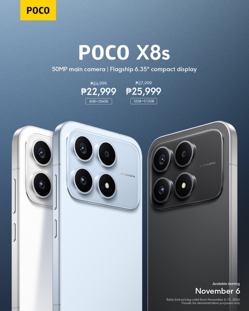 POCO X8s official pricing and compact display announcement poster in the Philippines