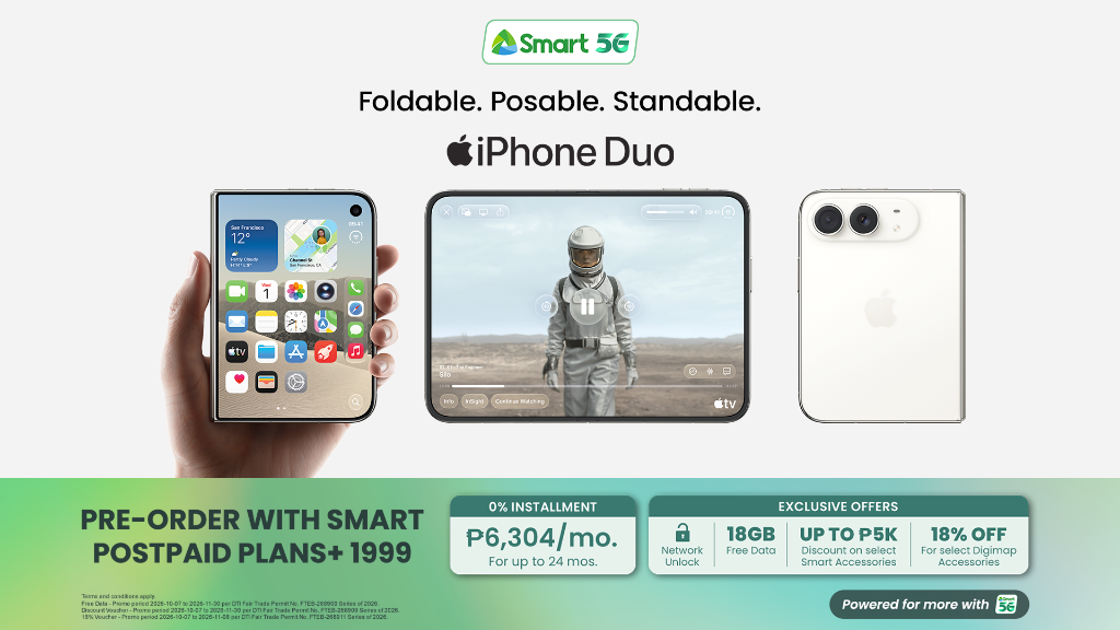 Smart Postpaid Plans+ 1999 pre-order promo for the Apple iPhone Duo foldable smartphone
